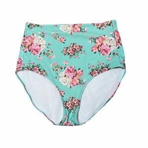 Janela Bay | Teal Floral High Waisted Swim Bottoms